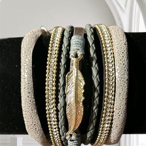 Gold ,Silver and Feather Bracelet 6 bands
